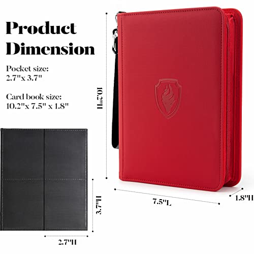 Image of Fabmaker Premium 4 Pocket Zip Card Binder, Trading Card Binder for 320 Cards, Portable PU Card Collection Binder, Collector Card Album Folder for Game & Sports Cards (Red)
