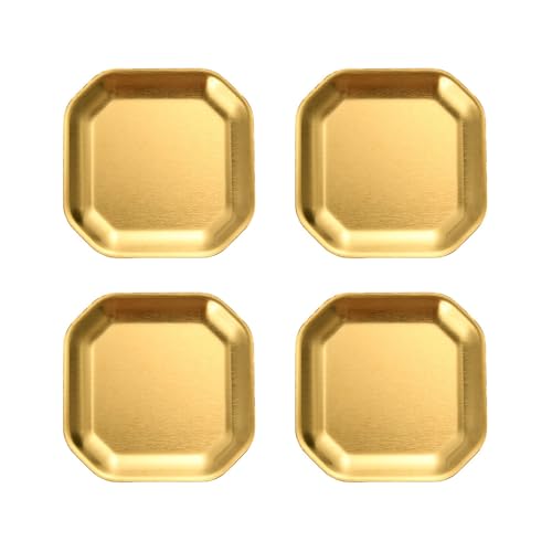 Zkbszn Tableware,Pack of 4 Gold/Silver Stainless Steel Plates for Dinner and Camping Use Portable Dishes for Home and Outdoor Meals
