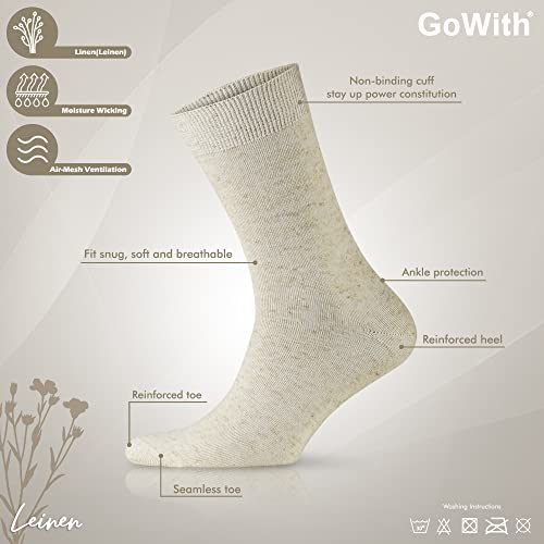 GoWith Unisex Linen-Cotton Blend Thin Crew Socks, Seamless Moisture Wicking Lightweight Casual Dress Socks for Men and Women3