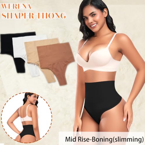 Image of Werena Tummy Control Thong Shapewear for Women High Waisted Body Shaper Panties Shaping Thong Girdle Underwear