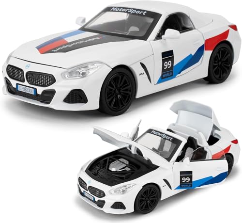 Image of 1:24 B-M-W Z4 Die-Cast Metal Pull Back Car with 6 Openable Doors with Sounds and Lights Toy Decoration, Showpiece Car Best Gift Toys for Kids【White】