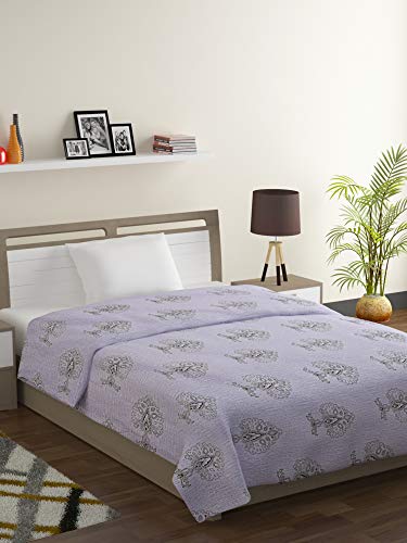 Image of Swayam Ananda-Premium 100% Cotton 200 TC,Microfiber Fill 150 GSM -Floral Pattern-Single Comforter, Grey, White