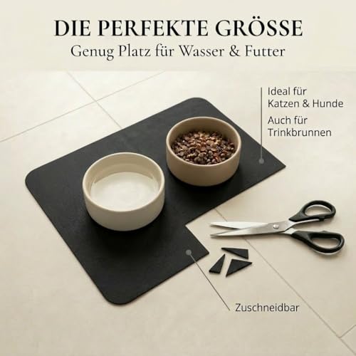 Miggo® Premium Napfunterlage [saugfähig & rutschfest] Katzen Zubehör | Napfunterlage Hund Katze Katzenmatte Futtermatte Katzen | Schuhmatte Hundenapf Unterlage für Futter, Wasser, Brunnen | Kunstleder