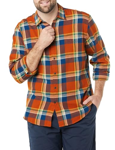 Image of Amazon Essentials Men's Regular Fit Long-Sleeve Flannel Shirt, Soft Brushed Cotton, Lightweight yet Warm