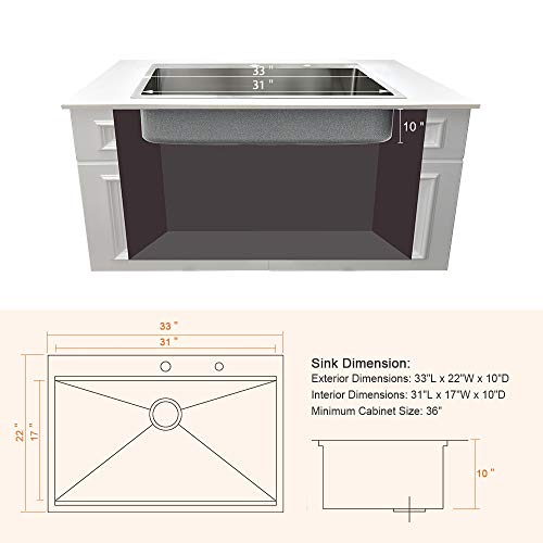 33 Kitchen Sinks Drop In -Bokaiya 33x22x10 Drop In Stainless Steel Kitchen Sink Topmount Workstation Ledge 16 Gauge R10 Deep Single Bowl Drop-in Kitchen Sink 33 Kitchen Sinks Drop In -Bokaiya 33x22x10 Drop In Stainless Steel Kitchen Sink Topmount Workstation Ledge 16 Gauge R10 Deep Single Bowl Drop-in Kitchen Sink
