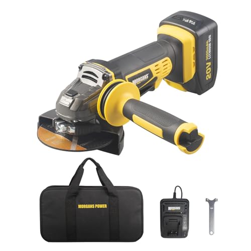 Morgan’s Power 20V Cordless Angle Grinder 115mm – Lithium Battery Powered Grinder Cutter, 10000RPM High Speed, Metal Gearbox with Battery & Charger