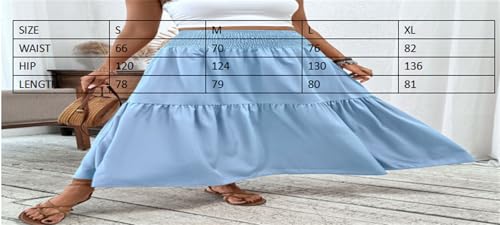 Women's Summer Floral Maxi A-Line Boho Skirt Tiered Long Skirts, Smocked High Wasited Flowy Tiered Ruffle Beach Skirt2