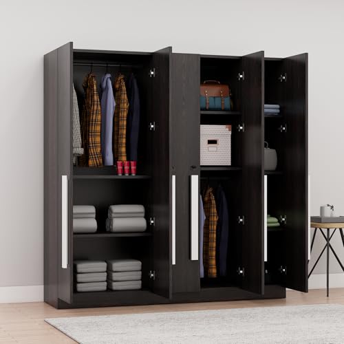 Image of Bniture 5 Door Wardrobe for Bedroom with Lockable Door & Hanging Space | Almirah for Clothes with Elevated Bottom Base | Wardrobe for Storage Cupboard | 3 Years Warranty (Flower Wenge, 5 Door)