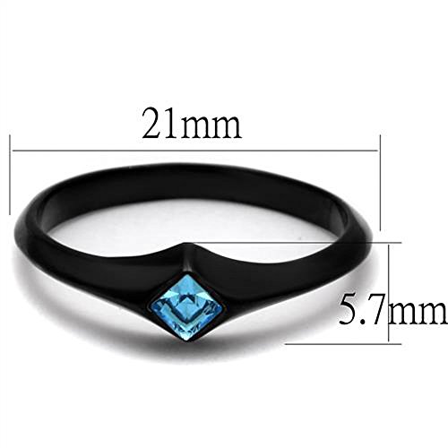 Marimor Jewelry Women Princess Cut Sea Blue Cubic Zirconia Stainless Steel Black Engagement Ring2