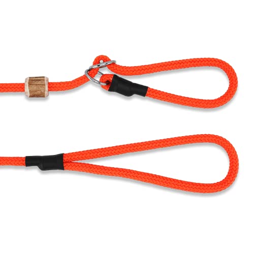 Moxonleine Melrose | Hochwertige und robuste Retrieverleine & Agilityleine | 2-in-1 Hundeleine | Halsband & Leine in einem mit Zugstopp | Länge: 130 cm x 8 mm (orange)