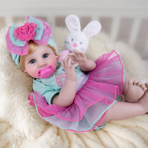 Image of Milidool Lifelike Reborn Baby Dolls, 22 inch Weighted Cute Soft Body Realistic Newborn Baby Doll Real Life Baby Dolls Girl Gift with Feeding Toy Accessories Set for 3+ Years Old Kids, Grandma
