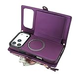 iPhone 17 Air用ジェネリックケース(カラー:パープル) クロスボディ ストラップ フリップ ウォレット マグネット レザー バック ケース ジップ