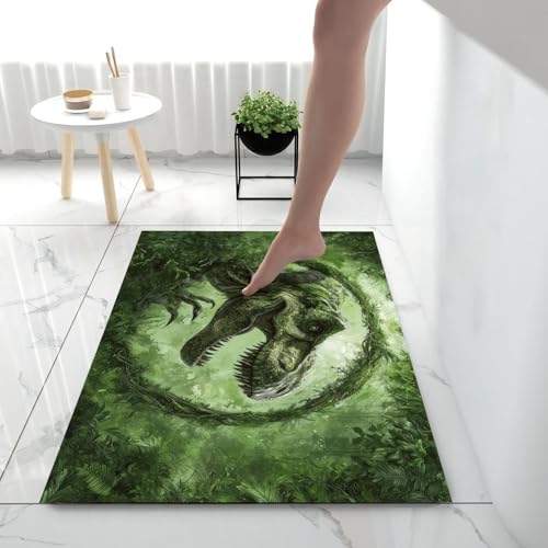 Tapis d'entrée T-Rex vert 50x80cm lavable et antidérapant