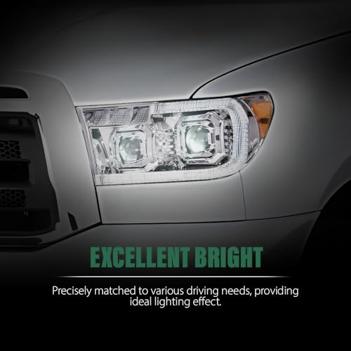 Image of GRAND ORANGE LED Headlight Assembly Assemblies Compatible with Toyota Tundra 2007-2013 /Fit Toyota Sequoia 2008-2017 Driver & Passenger Side Chrome Headlamps TO2502171 TO2503171 811500C051 811100C051