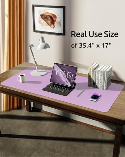 Image of YSAGi Leather Desk Protector, Office Mat, Large Mouse Mat, Non-Slip PU Leather Blotter, Laptop Desk, Waterproof Writing Pad for Office and Home (Taro Purple, 35.4 inch x 17 inch)
