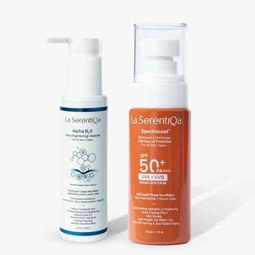 La SeréntiQa Alpha B3X Daily Brightening Cleanser and Spectracool™ Sunscreen SPF 50+ PA+++ Broad Spectrum|Alcohol Free| Paraben Free| Phthalate Free| Silicone Free| Sulphate Free| All Skin Types