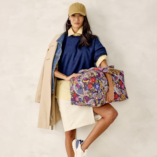 Image of Vera Bradley Women's Large Original Duffel Bag-Premium Cotton Travel, Iconic Paisley Green Jacket, One Size