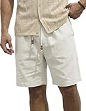 COOFANDY Men's Linen Shorts Casual Elastic Waist Drawstring Summer Beach Shorts, 1 White, Large
