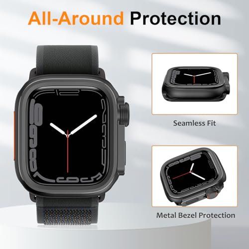 Amizee 2 in 1 メタルケース互換性がありますApple Watch シリーズ 9/8/7 45mm では裏表紙, 頑丈な衝撃防止保護的バンパーカバーに対してiWatch 45mm, ブラック