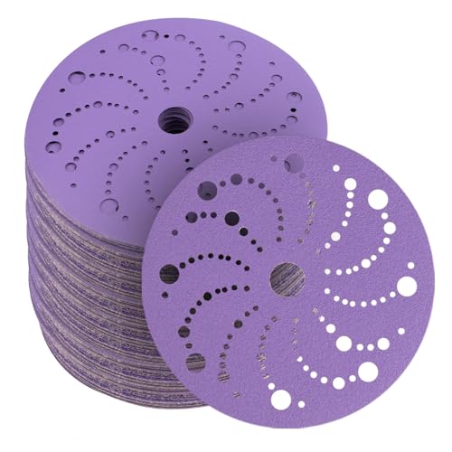150mm Sanding Discs 50PCS Clean Sanding Disc, 80 Grit Multi-Hole Pattern Abrasive Sanding Disc, Long lasting, Virtually Dust-Fee for Auto body, Wood and Metal Sanding