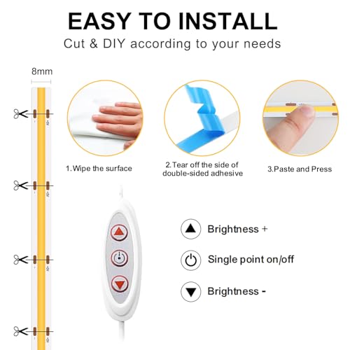 Tira de luces LED COB 6ft USB luz blanca cálida miniatura 6