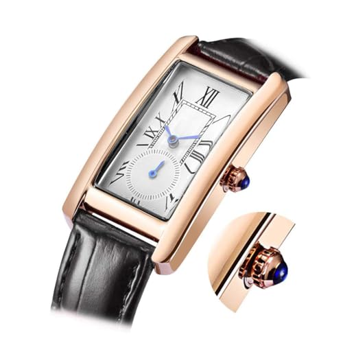 Image of Quartz Watch for Women, Lady Stylish Square Dress Watch with Leather Strap and Sapphire Crown