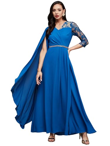 Image of Miss Chase Women's Floral Printed Relaxed Fit V-Neck 3 /4th Sleeve Maxi Dress