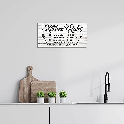 Pinetree Art Kitchen Rules Wall Decor Funny Inspirational Quote Canvas Print Art Modern Rustic Farmhouse Kitchen Decorative (8X16 Inch, W) #TOP1