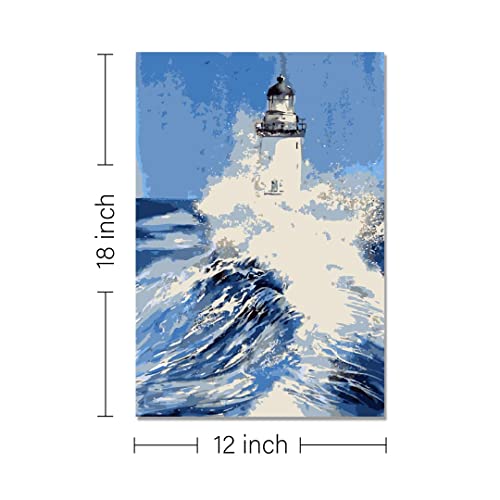 Image of RANGOLI 100% Cotton Stretched Canvas Painting 400 GSM, Framed Light House Canvas Abstract Wall Art for Living Room, 3D Paintings for Wall Decor (12 x 18 Inch With Frame)