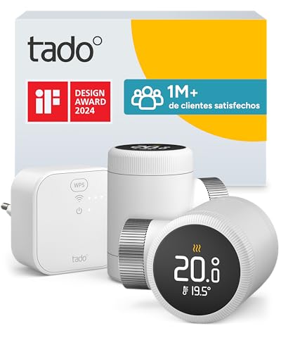 tado° X Starter Kit - cabezal termostático inteligente con pantalla táctil montado en un radiador