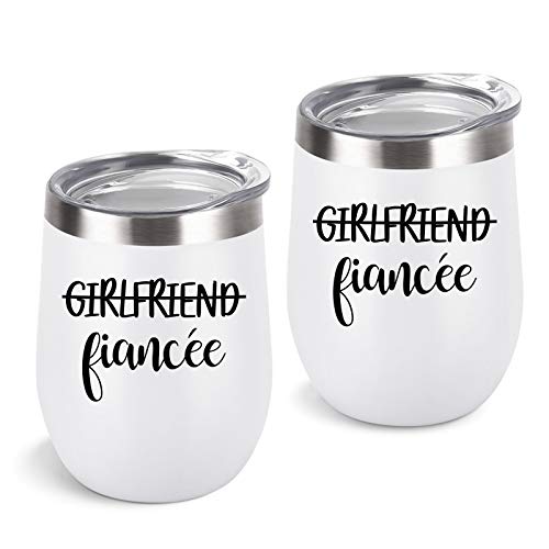Lifecapido Girlfriend and Girlfriend Wine Tumbler Lesbian Couple Gifts, Engagement Wedding Valentineâ€™s Day LGBT Gifts for Girlfriend, 12 Oz Stainless Steel FiancÃ©e Wine Tumbler Set with Lids, White