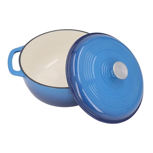 Olla de Horno de Hierro Fundido Esmaltado, Palo de Preservación del Calor, Olla con Asas Dobles para Evitar la Cocción de Pan