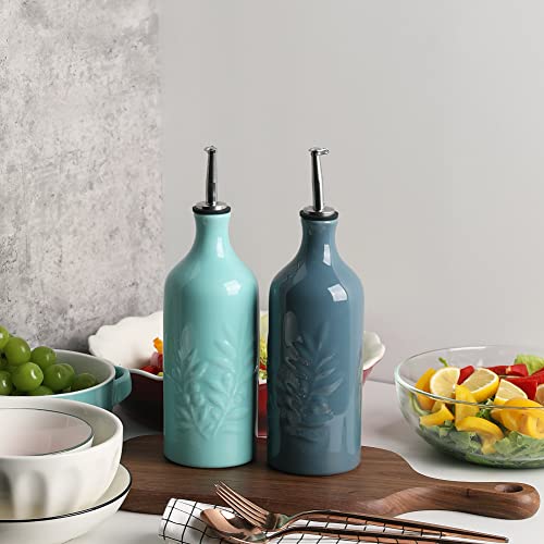 Sweejar Home Ceramic Olive Oil Dispenser Bottle, 570ml Relief Opaque Oil Cruet Protects Oil To Reduce Oxidation - Image 3