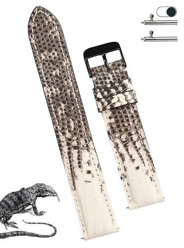 Vinacreations 19mm White Lizard Leather Watch Band Men Quick Release Replacement Strap Extra Soft Handmade Wristband Stainless Steel Buckle, Christmas Father's Day Gift for Dad Son Husband DH-90B-19MM