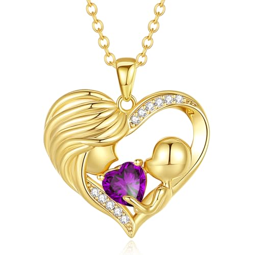 Collier en or d'exception avec pendentif cœur gravé et pierre fine de février