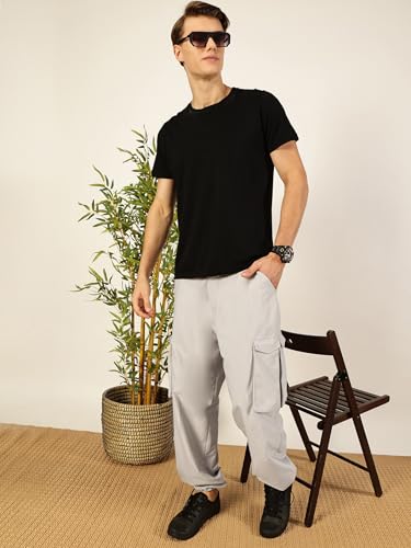 Image of Thomas Scott Men's | Solid | Light Weight | Breathable Fabric | Ribbed Bottoms | Mid Rise | Loose Fit | 100% Cotton | Button Waist | Chino Trouser | Pants