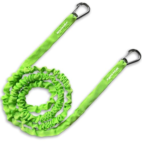 WavesRx AnchorMate Flat Bungee Line | Safely Anchor Your Jet Ski or PWC Near Beach or Sandbar | Stretches from 7 to 14 to Absorb Wake and Surf | Marine Grade Snap Hook and Bag Included.