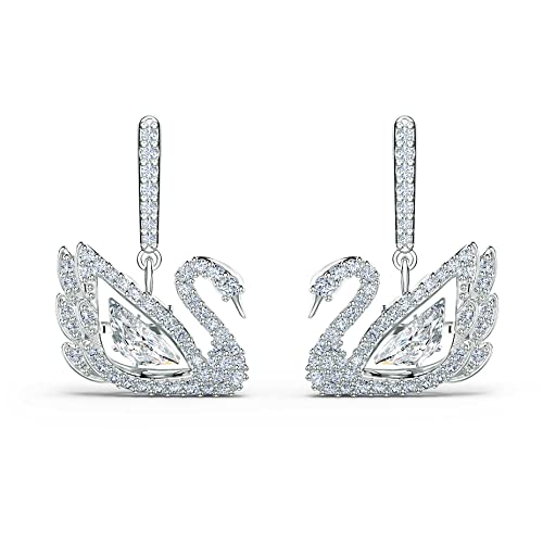 Swarovski Orecchini Dancing Swan, Placcato Rodio, Bianco