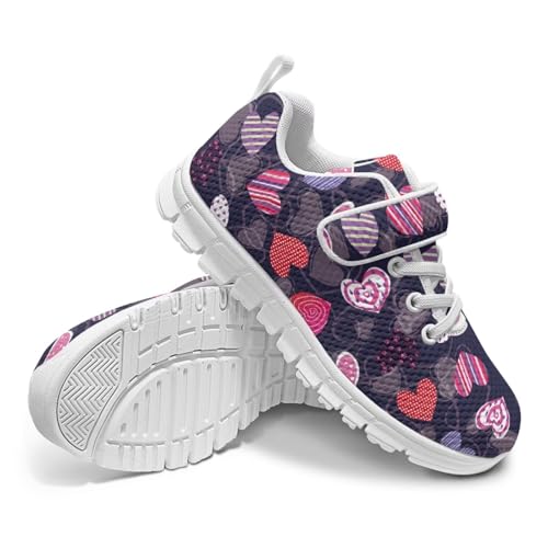 Howilath Heart Print Little Kid Sneakers Girls Running Tennis Shoes Athletic Sneaker with Non-Slip Sole4