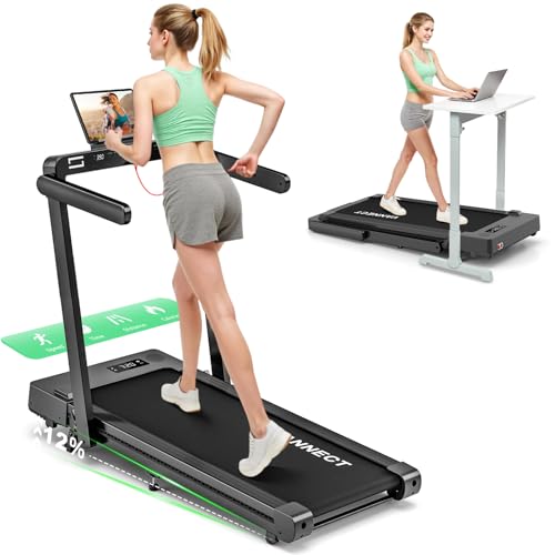 5 IN 1 Laufband für Zuhause und App, 1-14 KM/H Klappbares Laufbänder mit 12% Steigung, 3,0HP Walking Pad mit LED-Anzeige, Fernbedienung, Tragbares Laufband, Keine Montage Erforderlich, Bis 180KG