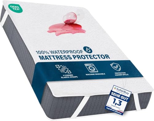 Utopia Bedding Waterproof Strap Mattress Protector Small Double Bed 120 x 190 cm White Fits Up to 30cm Deep Mattresses Premium Terry Mattress Protector 4 Side Elastic Strap Mattress Cover