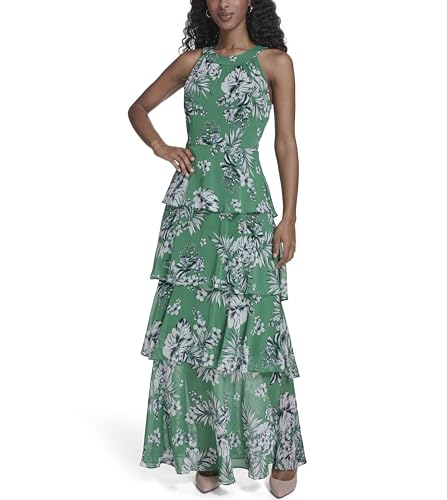 Image of Tommy Hilfiger Women's Sleeveless Halter Neck Tiered Skirt Maxi Dress