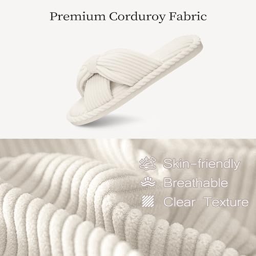 Image of IPSAE House Slippers for Woman Memory Foam Open Toe Slippers Corduroy Cross Bow Womens Slipper Slides Comfy Indoor Bedroom Slip On Shoes
