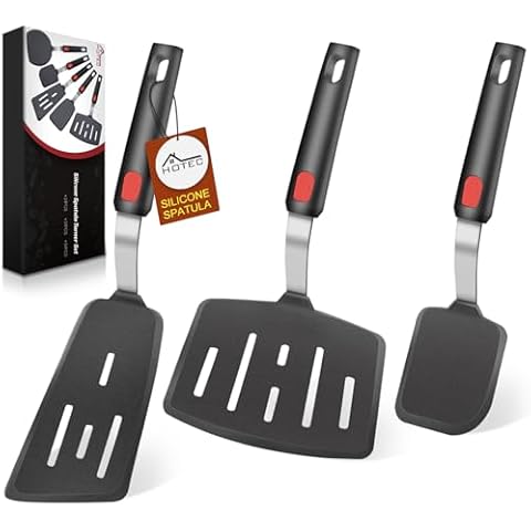 Hotec Silicone Spatula Turner for Nonstick Cookware, Cooking Spatula 600°F Heat Resistant Large Flexible Rubber Spatula Set of 3, Kitchen Utensils for Flipping Eggs, Burgers, Pancakes, Crepes Cover