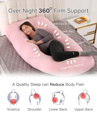 Image of ALLOPERA Pregnancy Pillow, Full Body Maternity Pillow 57 inch, with Removable Washable Cover - Sleep Support for Legs, Back, Neck, Shoulder, HIPS, Belly for Pregnent Women, Jersey Knit Cotton (Pink)
