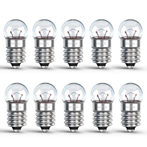 Caldarax 10 Stück Kugellampe E10 DC 6V 0.5A Warmweiß 3000K E10 Glühlampe Glühbirne Miniatur Schraubfuß Ersatzlampe für Elektrische Experiment Taschenlampen Krippenbeleuchtung Warnleuchte
