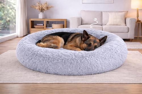 Image of ZEXSAZONE Summer Round Donut Pet Bed for Cats and Puppies Dogs Mat Cozy and Plush Raised Bedside Support Both Sides Use Like 2 in One Washable Sizes for Small Medium and Large Pets XL Grey