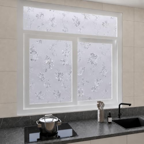 Image of CVANU Premium Botanical Frosted Glass Covering Privacy Window Film, Self Adhesive Waterproof Vinyl Sticker for Glass Doors, Windows, Bathroom & Office Use (24 x 200 Inch)