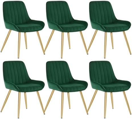 Lestarain Dining Chairs Set of 6 Vintage Kitchen Counter Chairs Lounge Leisure Living Room Corner Chairs With Metal Legs Velvet Seat and Backrests,Dark green