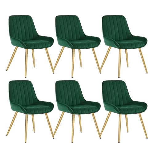 Lestarain Dining Chairs Set of 6 Vintage Kitchen Counter Chairs Lounge Leisure Living Room Corner Chairs With Metal Legs Velvet Seat and Backrests,Dark green